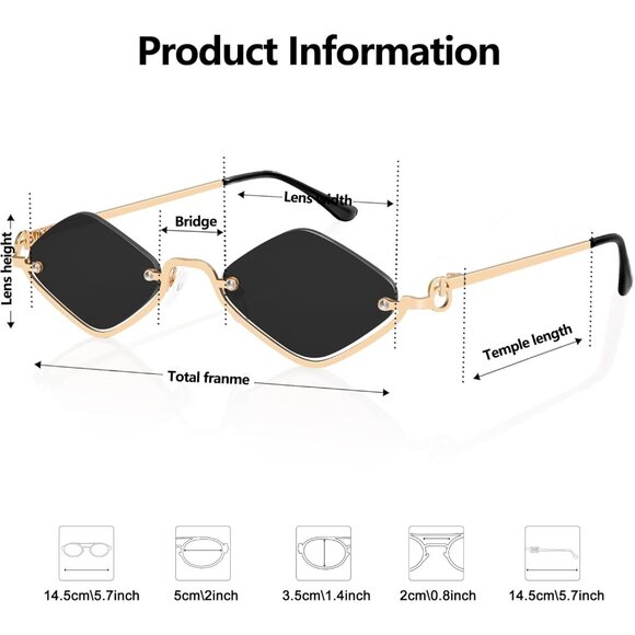 Unisex Retro Y2K Sunglasses Gold Frame Gray Lens UV400 Semi-Rimless - Picture 4 of 9
